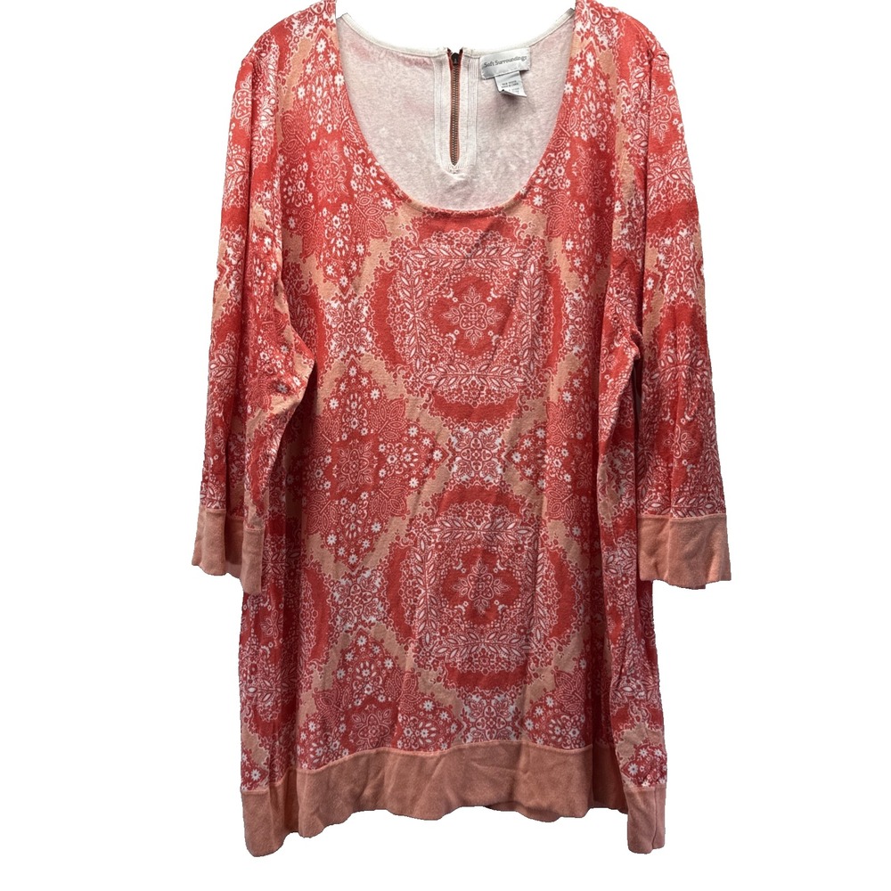 Soft Surroundings Women's Tunic Top Size 3X Orange Paisley 3/4 Sleeves Pullover